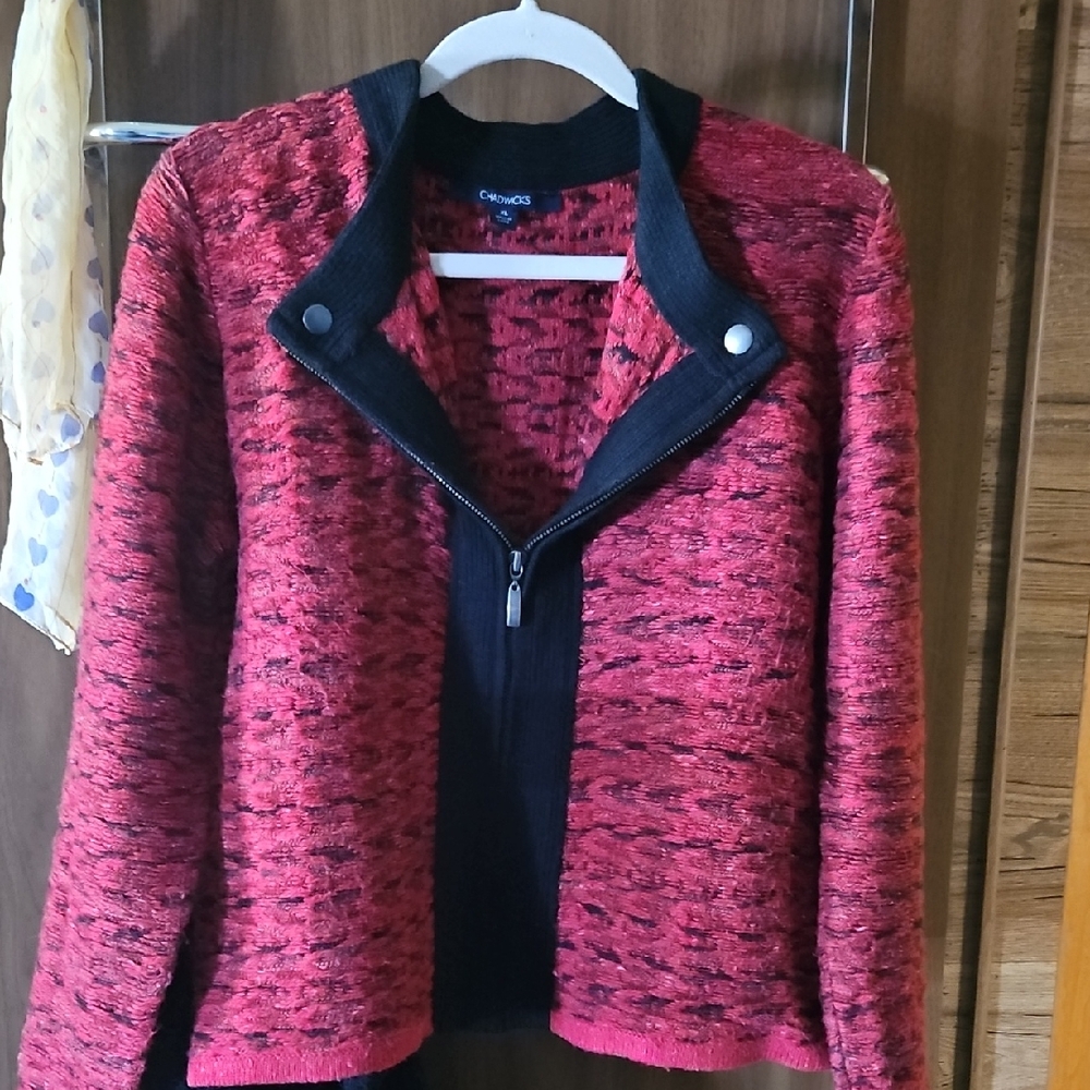 Chadwicks Red and Black Blazer with Textured Knit
